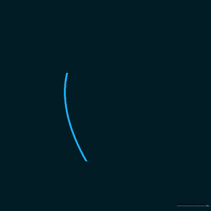 A single curved line drawn on paper representing the side of a rocket ship.