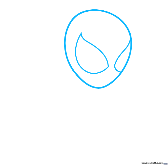 Pencil sketch showing an inverted egg shape for the head and two teardrop shapes for Spider-Man's eyes.