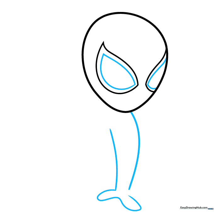Detailed eye outlines and the initial sketch of Spider-Man's first arm and fist.