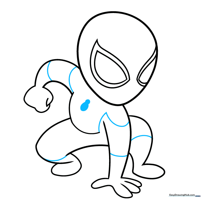 Adding suit bands and the spider chest emblem to the character outline.