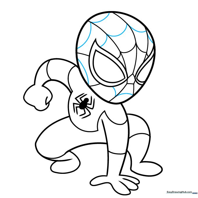 Completing the final web details on the mask.