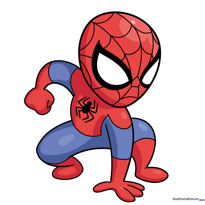 The final colored cartoon Spider-Man drawing.