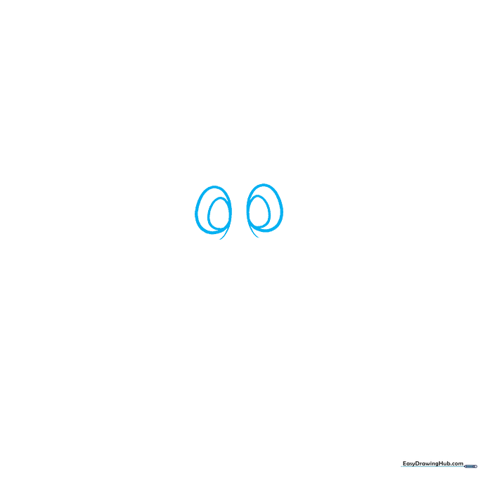 Two cartoon squid eyes with pupils drawn on white paper