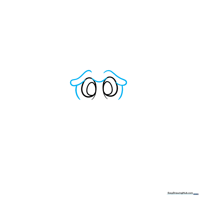 Curved lines forming the lower head and mantle of a cartoon squid