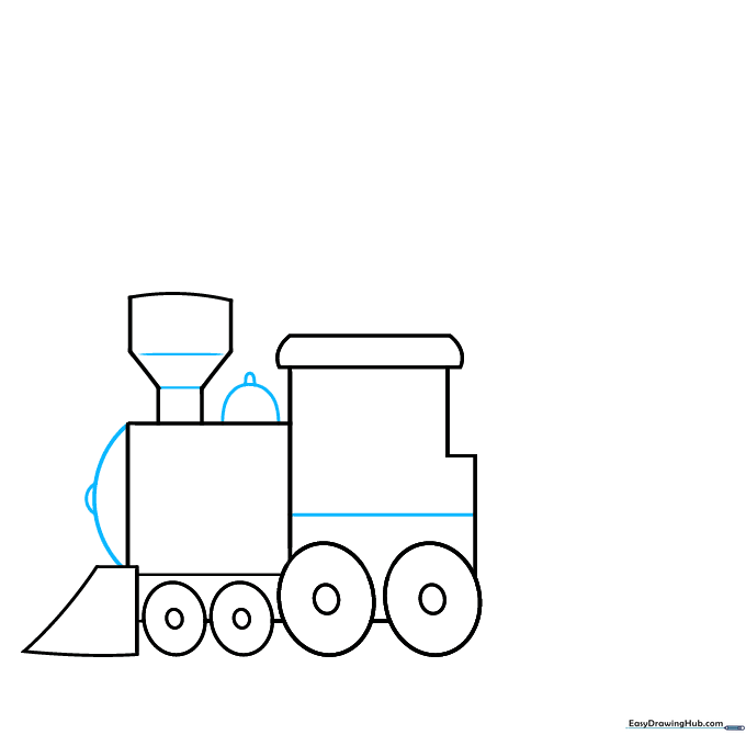 Adding horizontal lines and half-circle details to the engine body and smokestack.