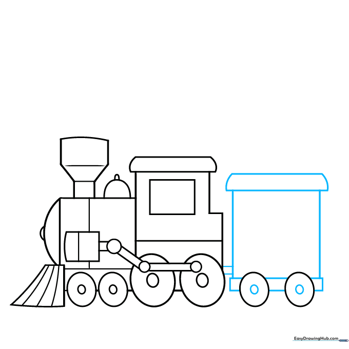 Drawing the structure of a passenger car attached to the back of the engine.