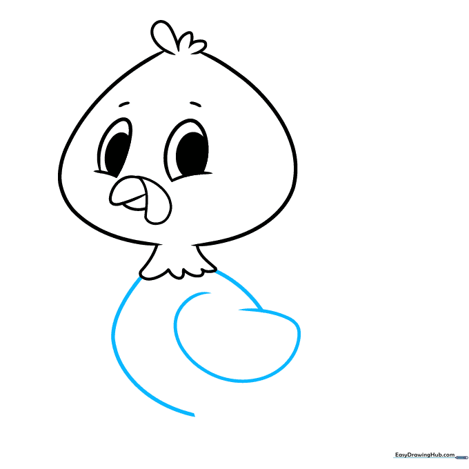 Sketching the rounded body shape and a simple wing outline.