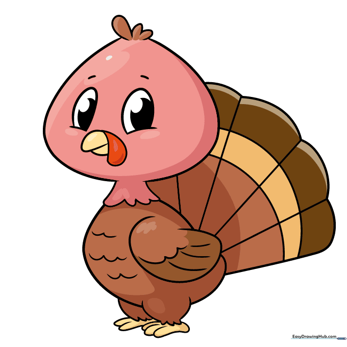 A fully colored, friendly cartoon turkey illustration.