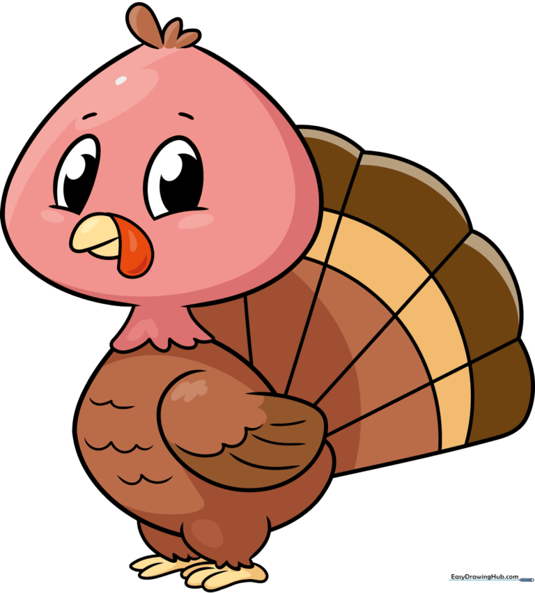 Finished cartoon turkey drawing with vibrant colors and a friendly expression.