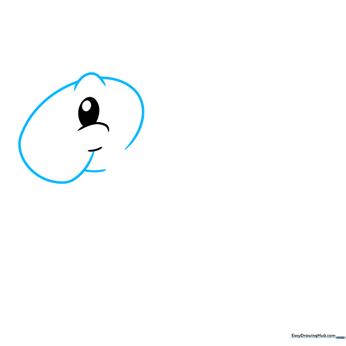 Drawing the outline of a turtle head using smooth, overlapping curved lines.
