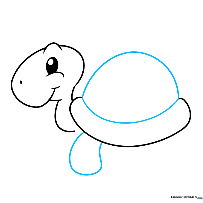 Drawing the pointed top of the turtle shell and the first front leg.