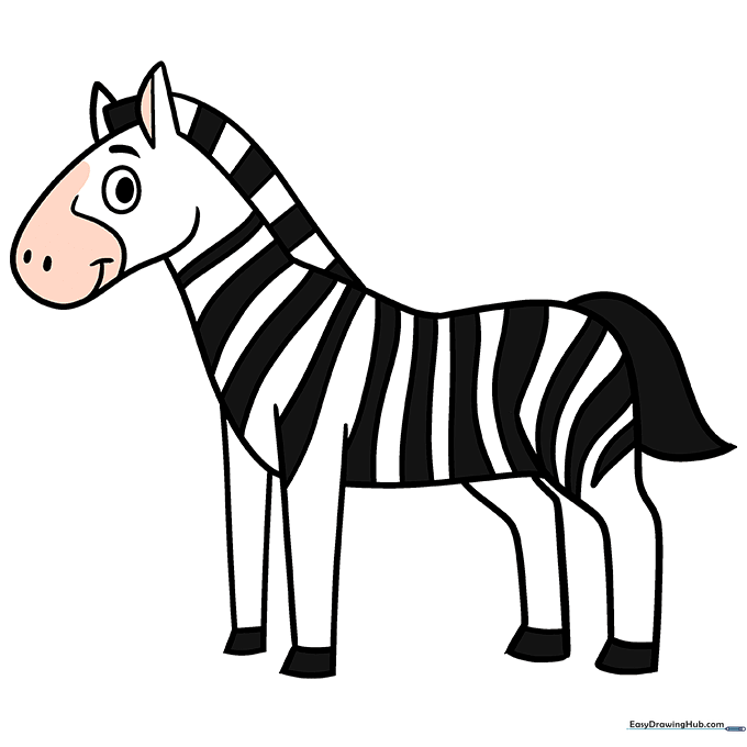 A finished, colored cartoon zebra drawing.