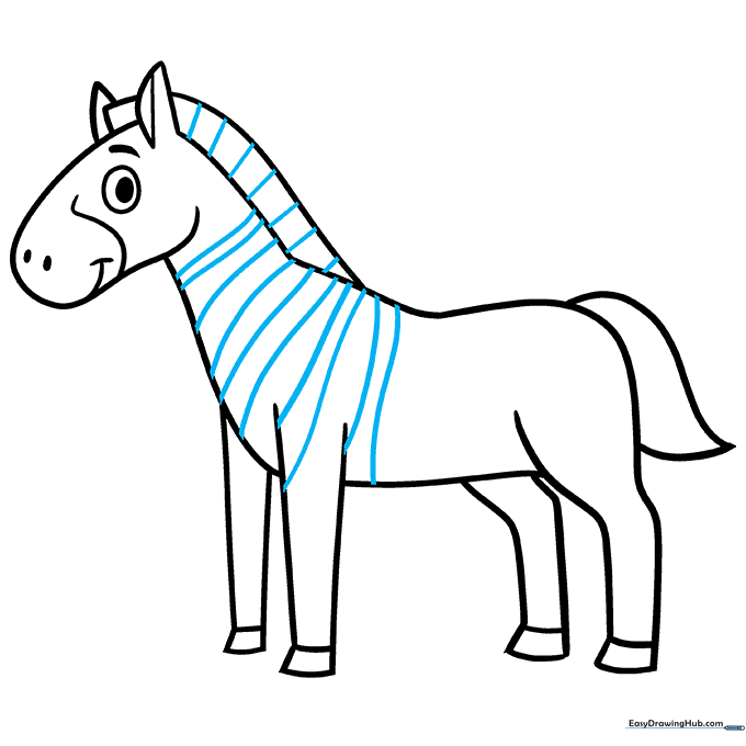 Adding the signature zebra stripes across the body and mane.