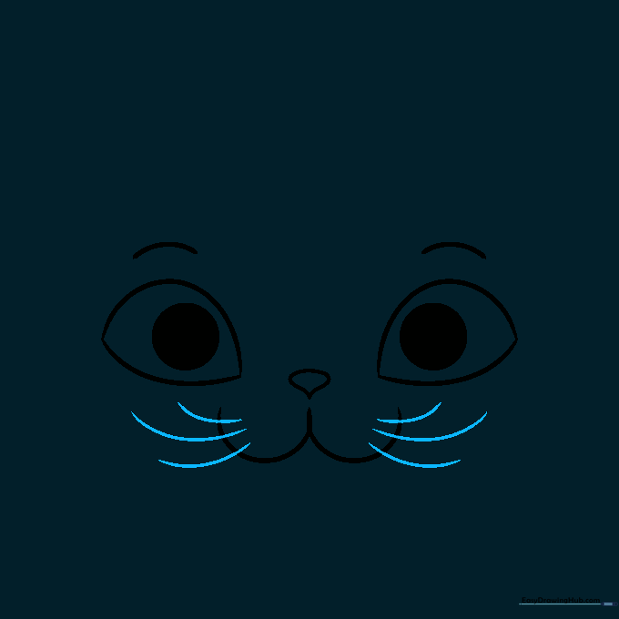 Three curved lines on each side of the cat's muzzle representing whiskers.