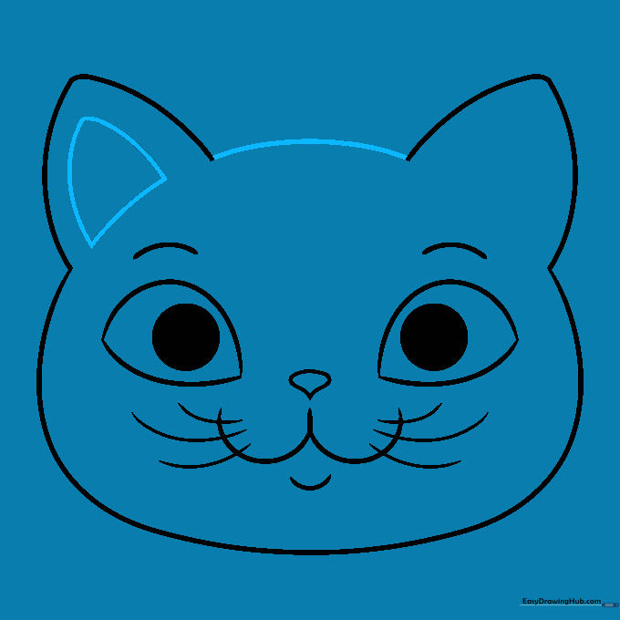 The top of the head is connected and inner ear details are drawn.
