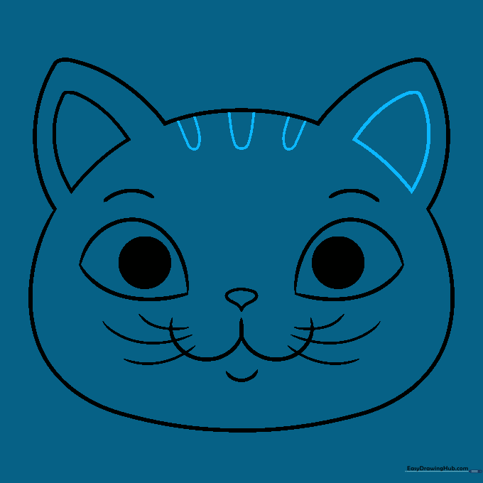 Small U-shaped markings added to the forehead for tabby stripes.