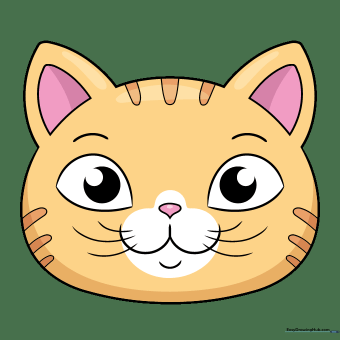 A fully colored, cute orange tabby cat face.