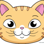 A friendly, colorful cartoon cat face illustration.