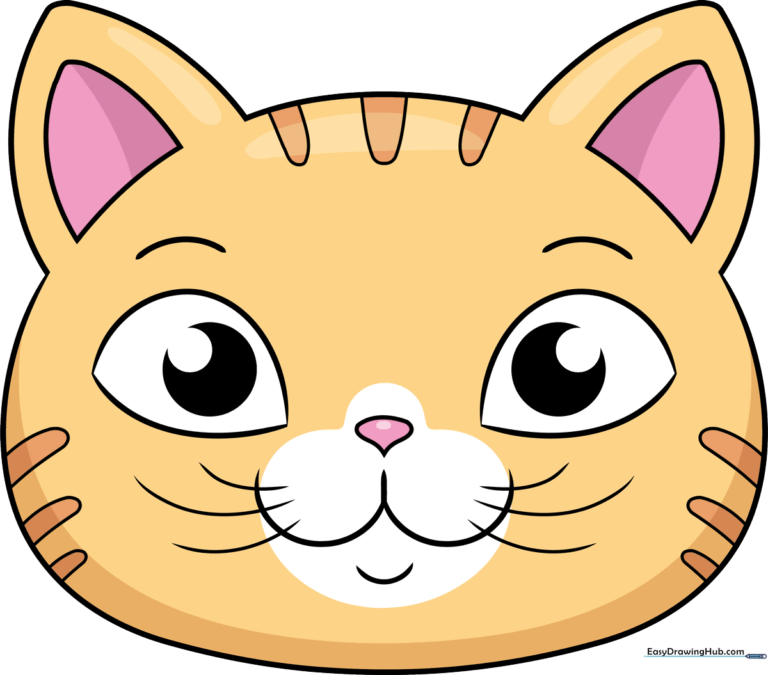 A friendly, colorful cartoon cat face illustration.
