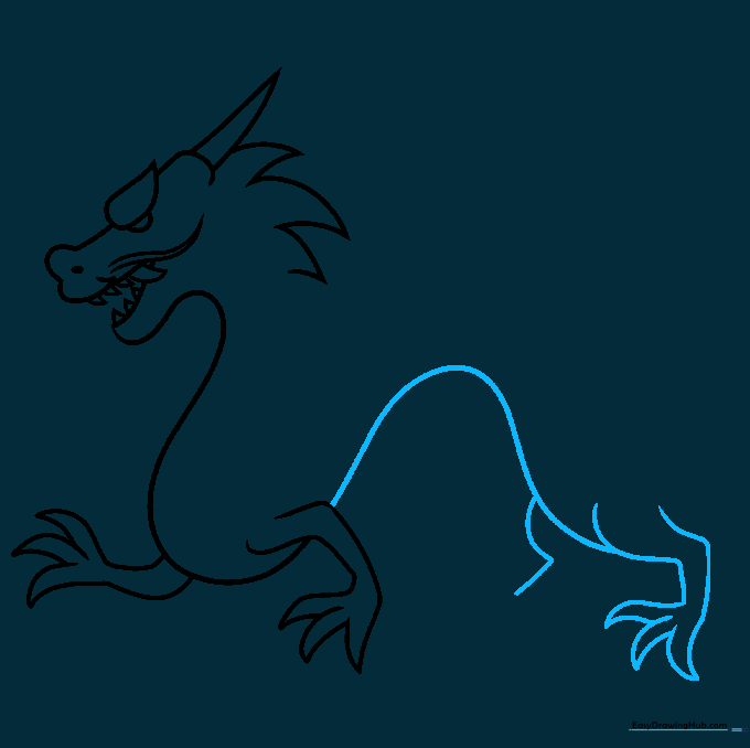 Adding the dragon's belly curve and the rear legs with pointed toes.