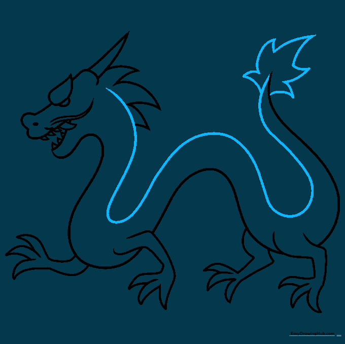 Closing the dragon's body shape and adding a decorative tuft to the tail tip.