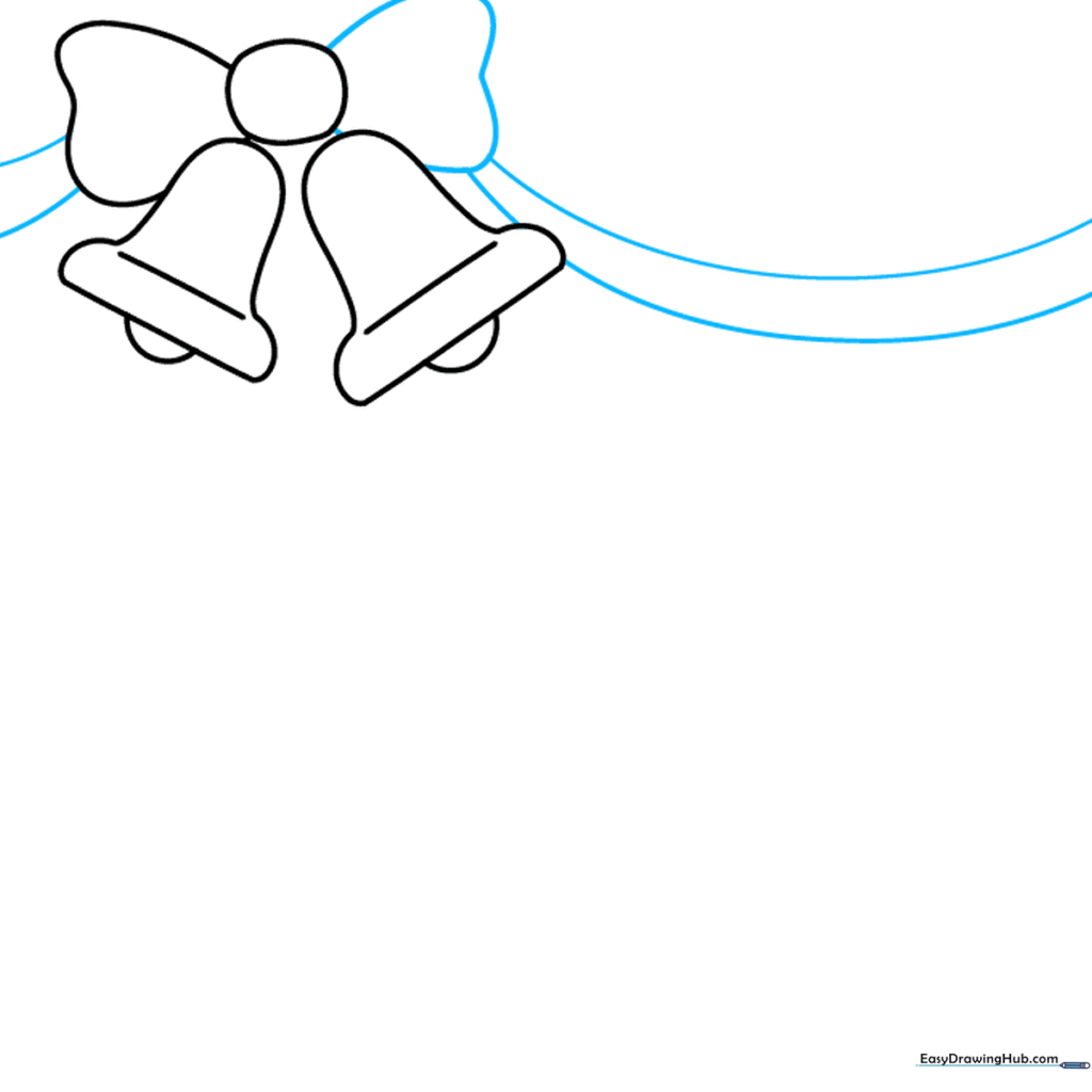 Illustration of a completed bow with flowing ribbons attached to the bells.