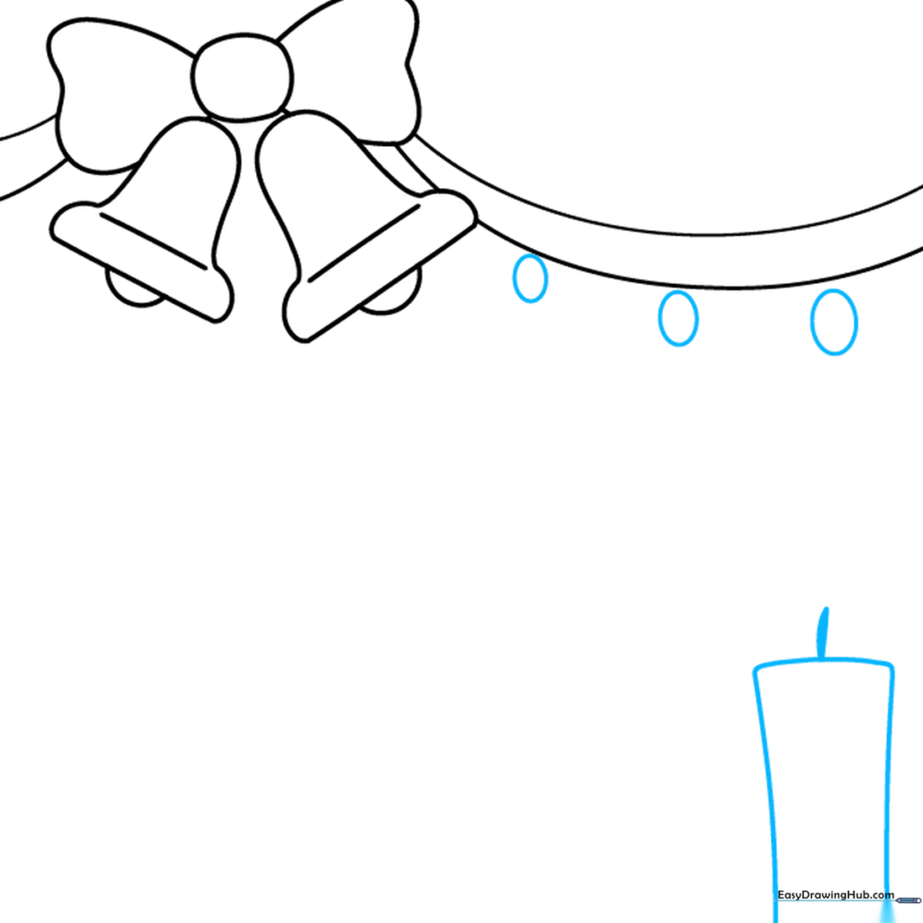Drawing showing small hanging ornaments and a rectangular candle base.