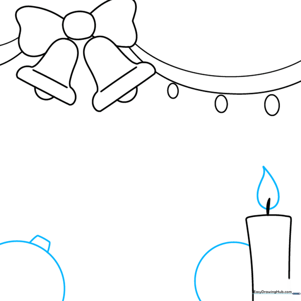 Drawing showing a teardrop flame on the candle and additional circular ornaments.