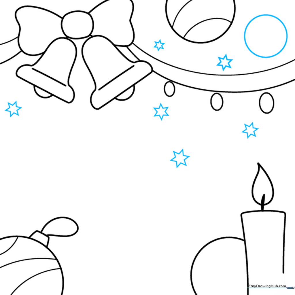 Drawing showing the addition of multiple six-pointed snowflake designs.