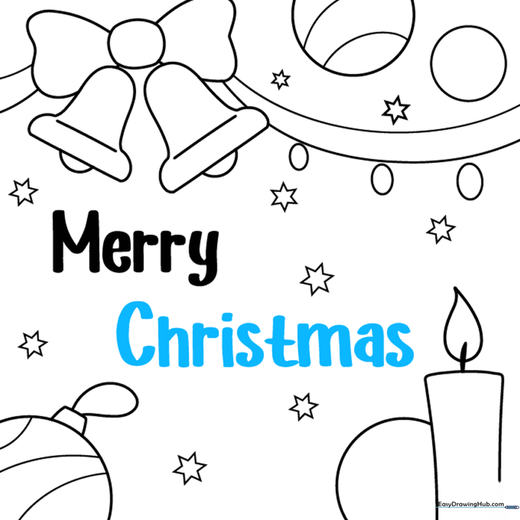 The completed line art with the full 'Merry Christmas' greeting.