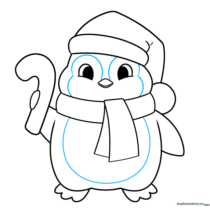Adding the belly oval to the penguin's body outline.