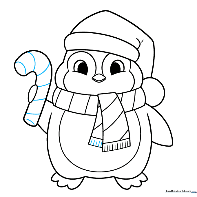 Finalizing the candy cane stripes and checking all outline details.