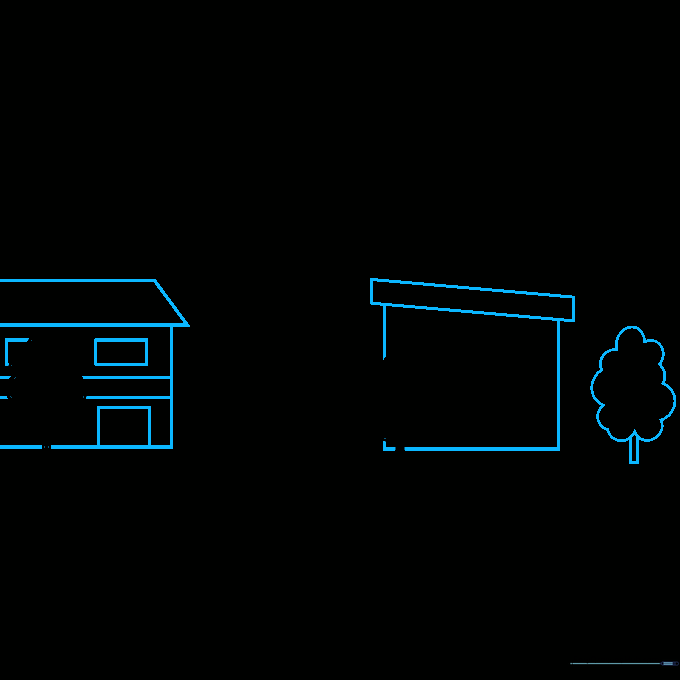 Drawing the first set of skyscrapers with rectangular windows.