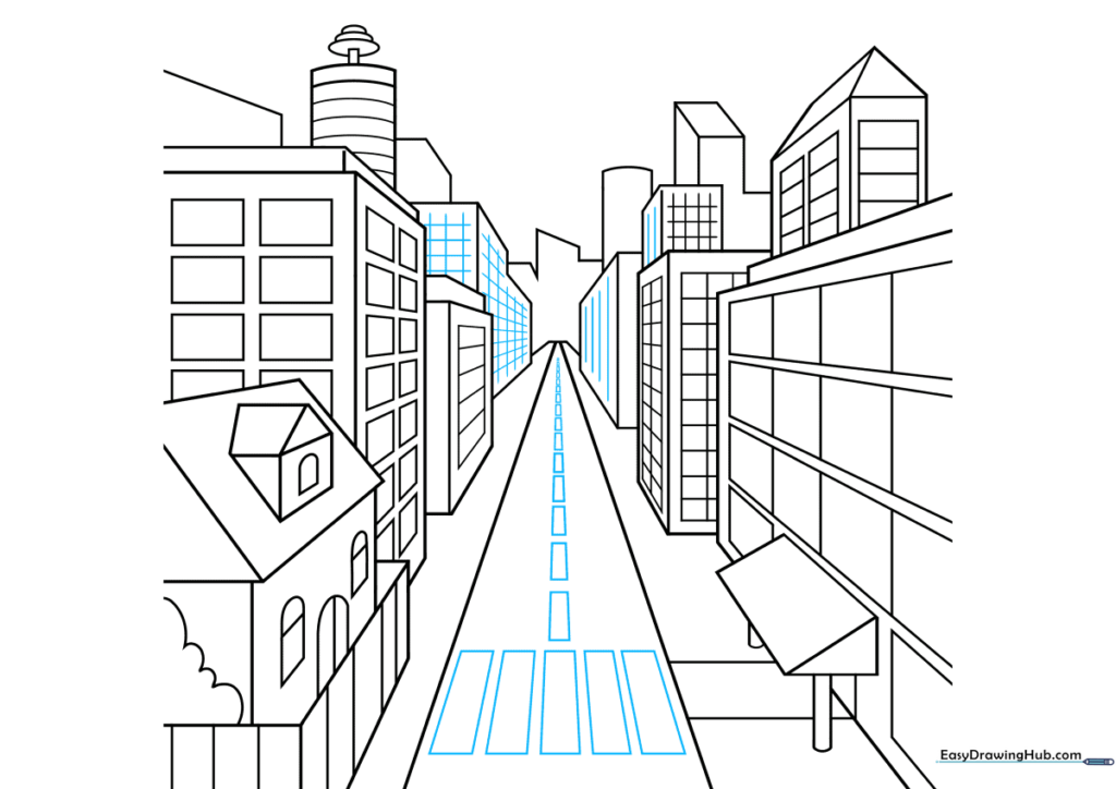 Drawing a crosswalk with diminishing rectangles to demonstrate perspective.