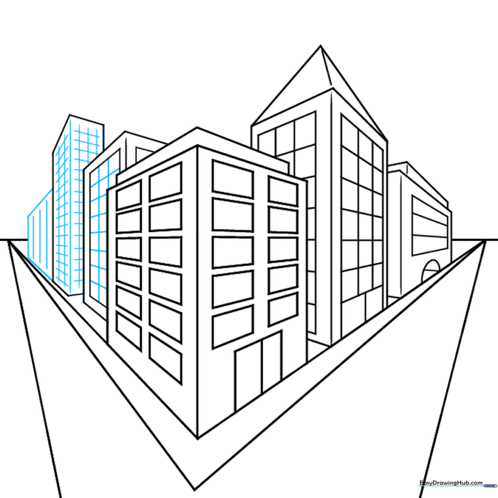 Adding grid-like window patterns to the building facades to add texture and realism.