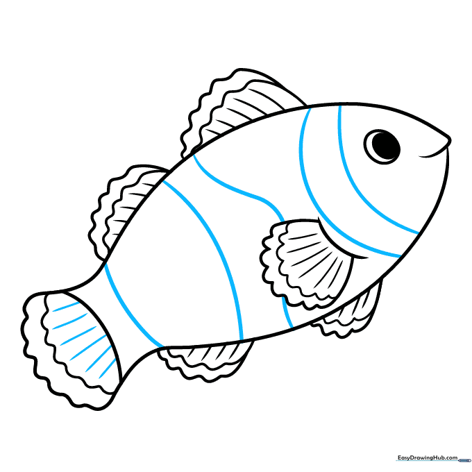 Adding the three distinct vertical stripes across the clownfish body.