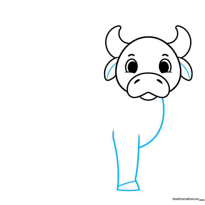 Drawing the first front leg and chest connection for the cow.
