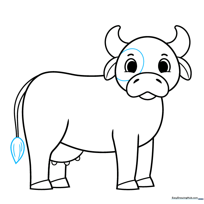 Adding the final tail tuft and eye definition to the cow.