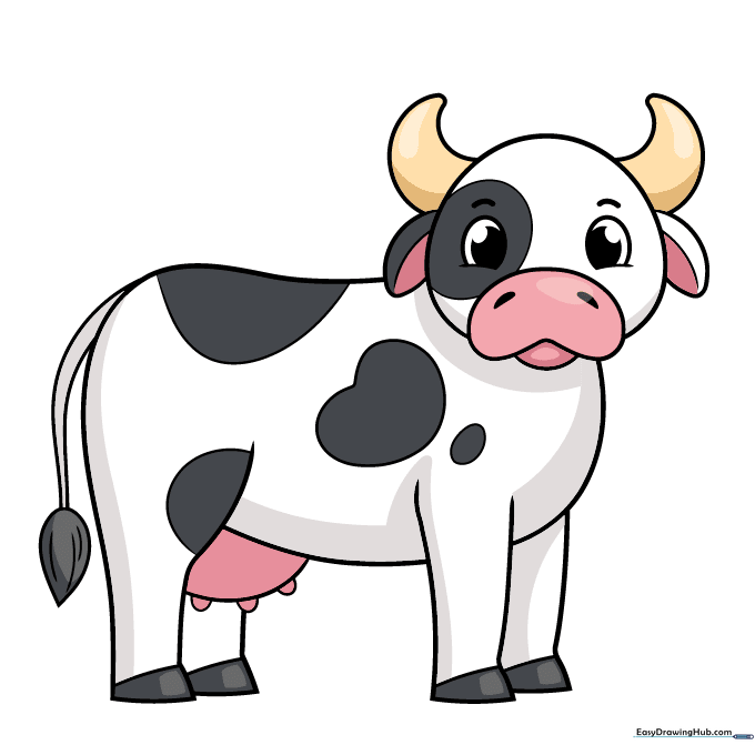 The final colored cartoon cow drawing.