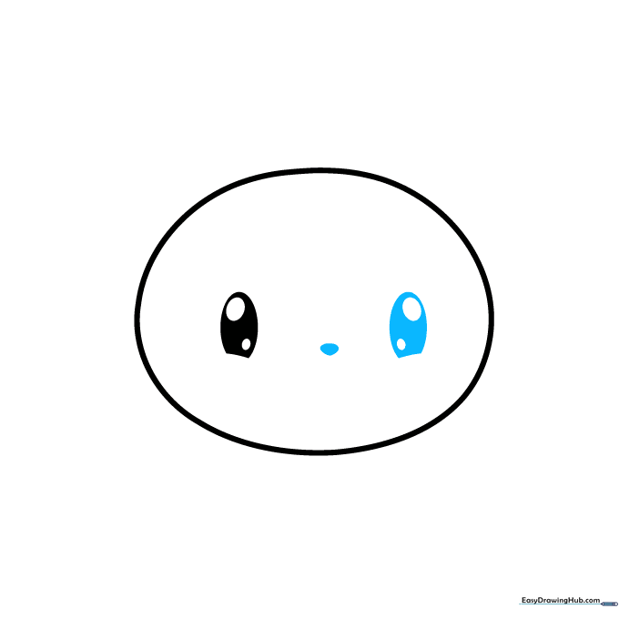 Drawing showing two symmetrical eyes and a small triangular nose added to the bunny face.