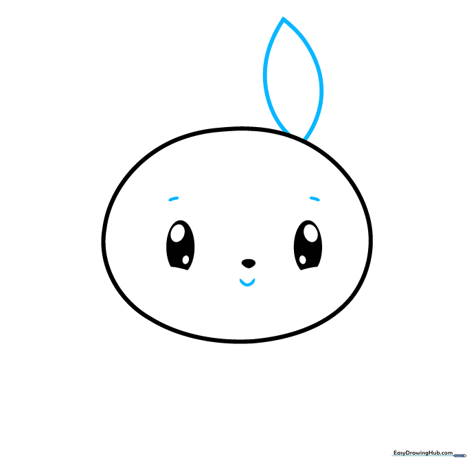 Bunny face with added eyebrows, a smiling mouth, and one long pointed ear.