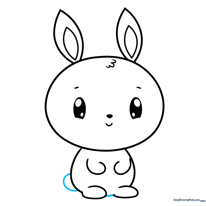 Completed bunny outline with feet connected and a small tail added.
