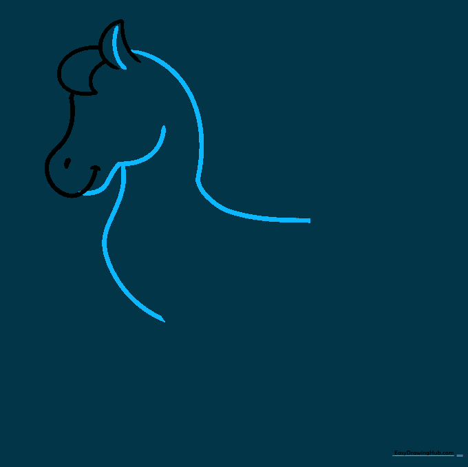 Line drawing showing the addition of the unicorn's neck and chest contours.