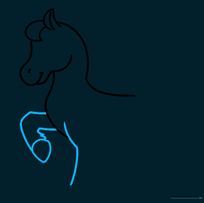 Drawing of the unicorn's front legs with detailed fur texture at the hooves.