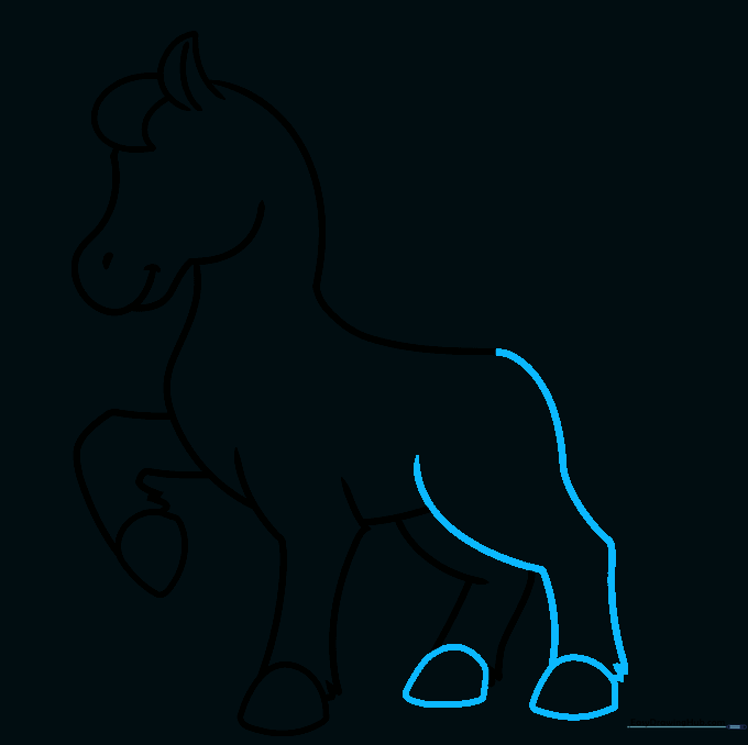 Step showing the completed body outline of the unicorn with all four legs.
