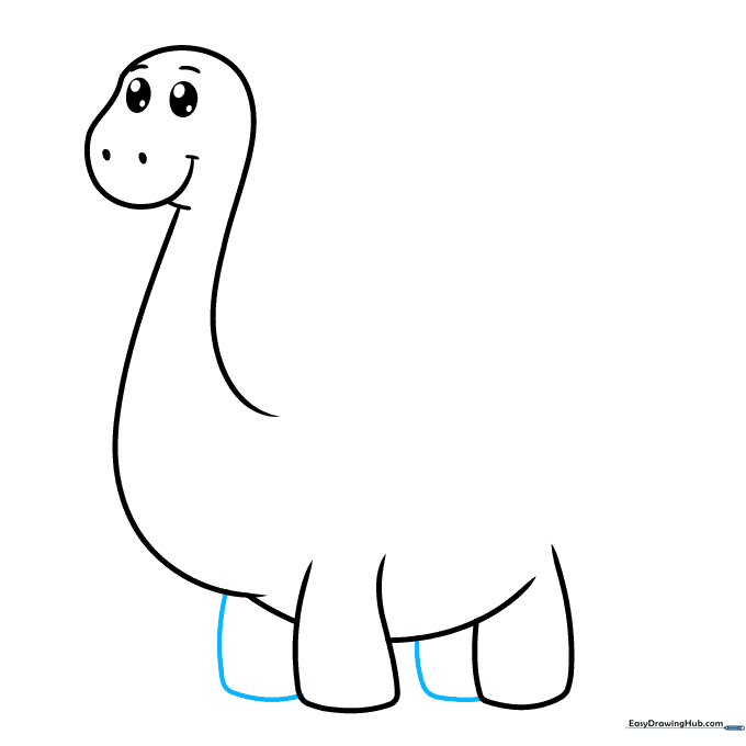 Adding the back legs to the dinosaur's body outline.