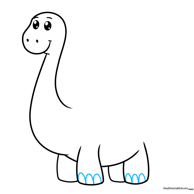 Adding small U-shaped toenails to the dinosaur's feet.
