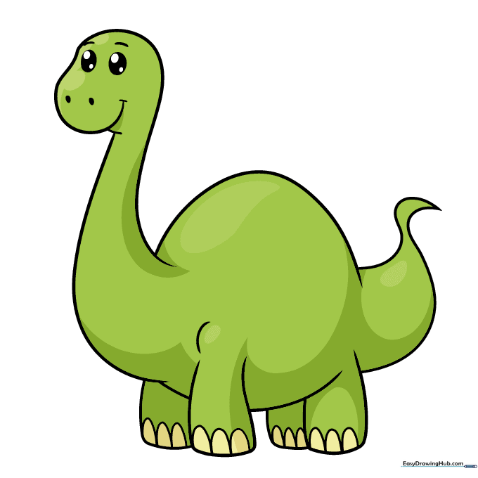 A fully colored, friendly cartoon dinosaur drawing.