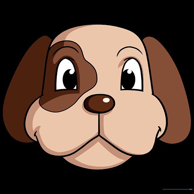 Finished colored drawing of a cute puppy face.
