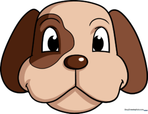 A colorful, friendly cartoon dog face illustration.